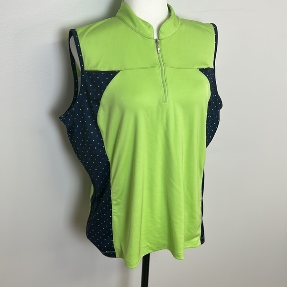 IZOD Green/Navy Blue Faux Collar Sleeveless Golf Shirt Sz XXL - Picture 2 of 7